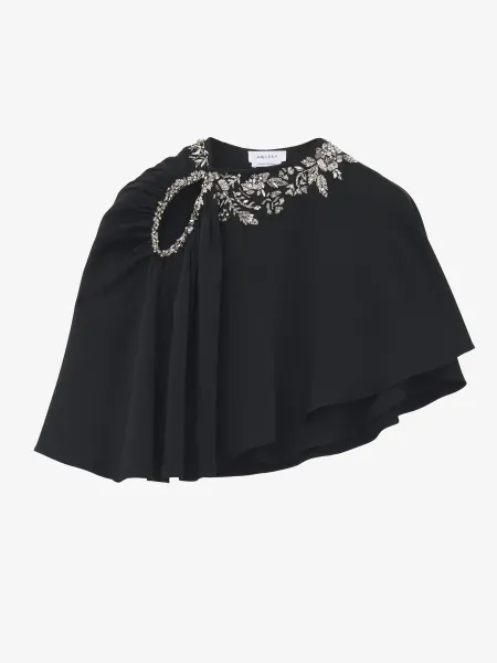 Floral Embroidery Asymmetric Cape