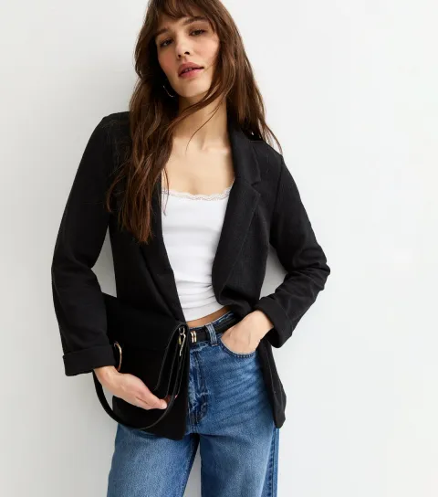 Women's Tall Black Textured Stretch Jersey Blazer