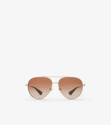 Metal Check Aviator Sunglasses in Light gold