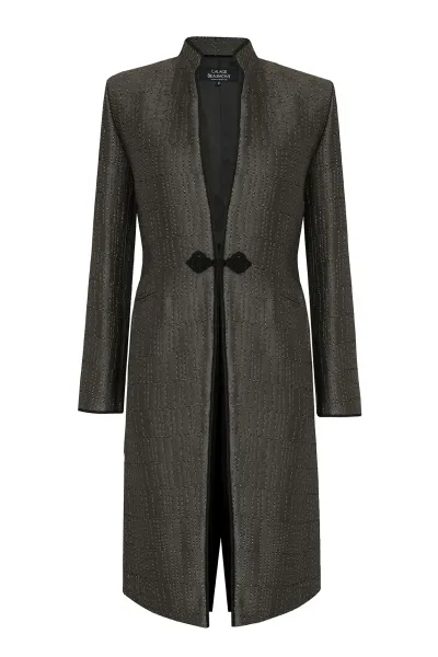 Vicky Coat in Olive with Gold and Black Ribbon Jacquard