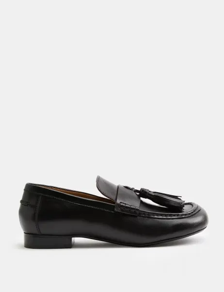 Jaeger Leather Tassel Block Heel Loafers Black