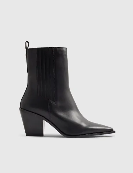 River Island Leather Western Block Heel Ankle Boots