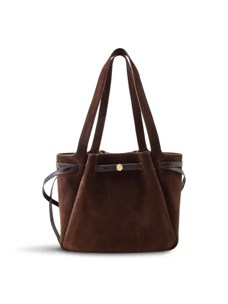 TORY BURCH Romy Suede Tote Bag Dark Cocoa