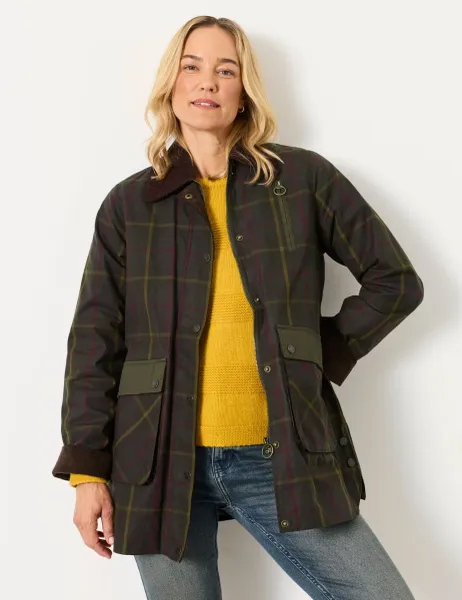 FatFace Pure Cotton Checked Utility Jacket Green Mix