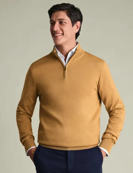 Charles Tyrwhitt Pure Extra Fine Merino Wool Half Zip Jumper Camel