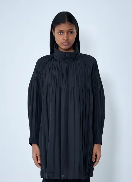 Pleated High-Neck Coat