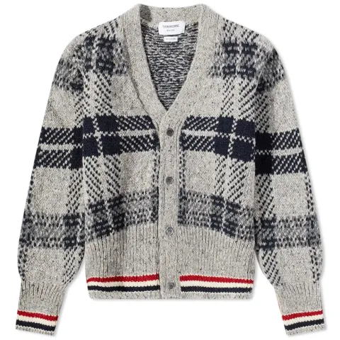 Mohair Tweed Check Crew Cardigan