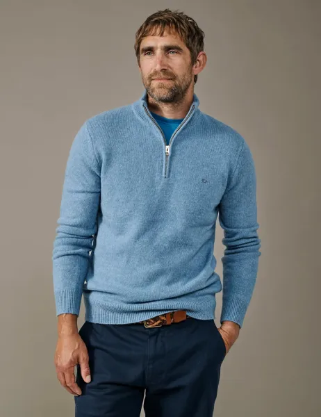 Aubin Lambswool Rich Half Zip Jumper Mid Blue