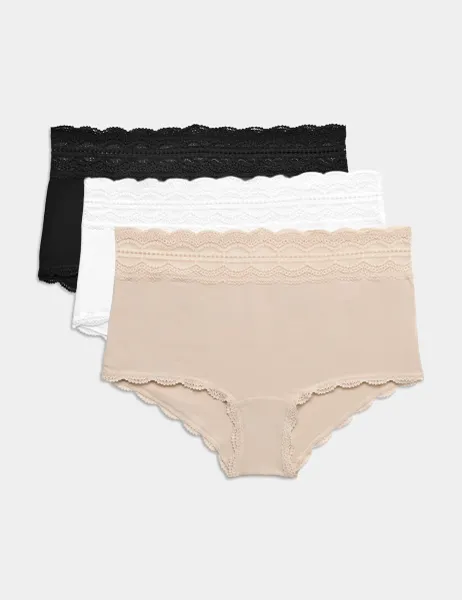 Marks & Spencer 3pk Cotton Rich High Rise Shorts Opaline Mix