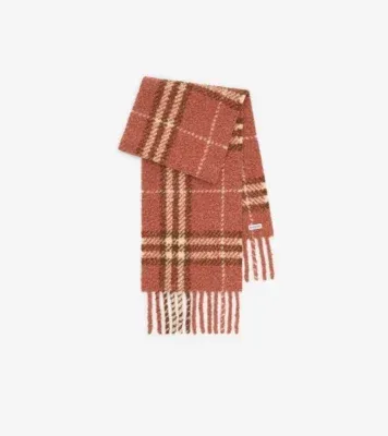 Check Alpaca Wool Blend Bouclé Scarf in Clay pink
