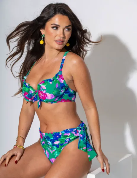 Pour Moi Getaway Roll Top Bikini Bottoms Green Mix