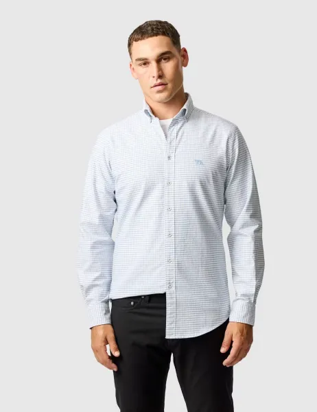 Rodd & Gunn Gunn Slim Fit Pure Cotton Check Oxford Shirt Blue Mix