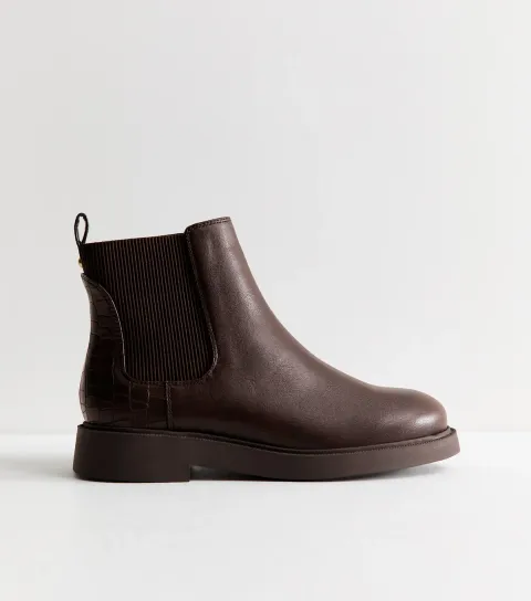 Women's Extra Wide Fit Dark Brown Faux Leather Chelsea Boots Vegan