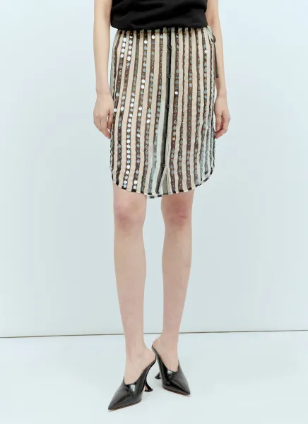 Striped Embellished Silk Skirt