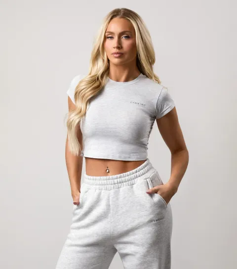 Women's Pale Grey Logo Embroidered Crop Top