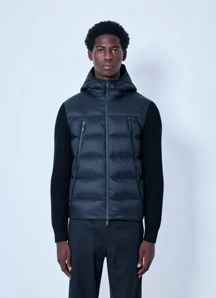 Hooded Puffer Jacket with Knit Sleeves
