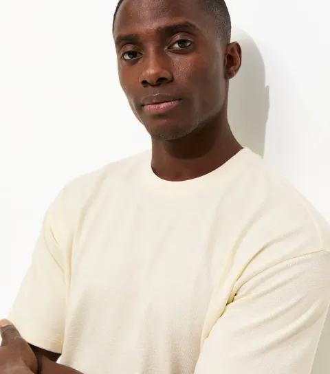 Men's Off White Oversized Fit Soft Textured T-Shirt