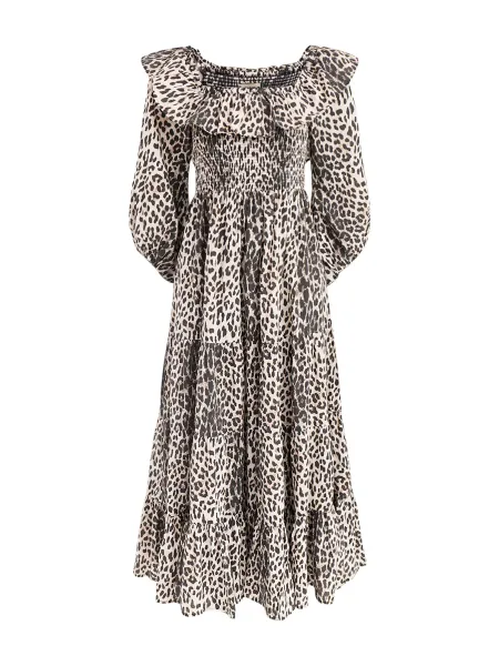 Rixo Gabriel Leopard Midi Dress