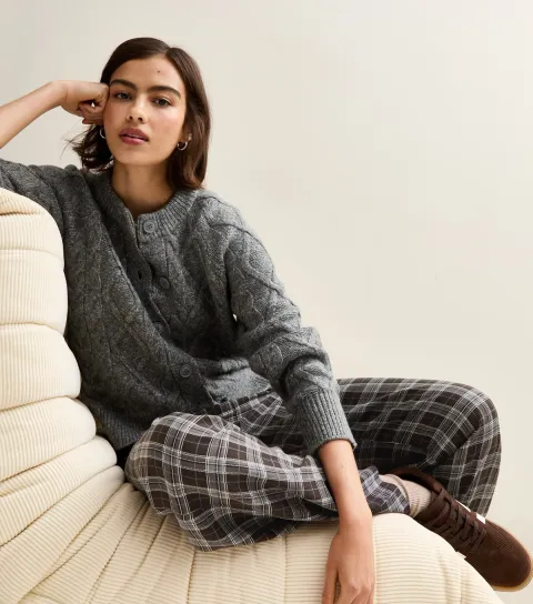 Women's Grey Checked Wide Leg Trousers