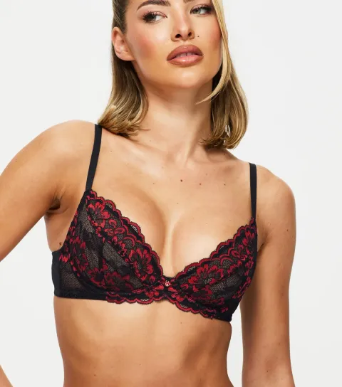 Women's Black Lace Non-Padded Plunge Bra
