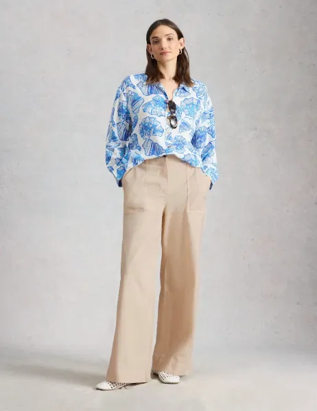 White Stuff Cotton Rich Wide Leg Chinos with Linen Natural