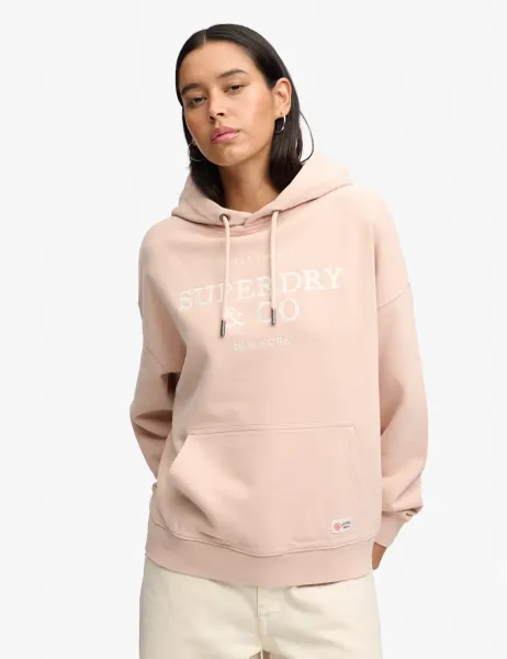Superdry & Co Cotton Rich Embroidered Oversized Hoodie Pink