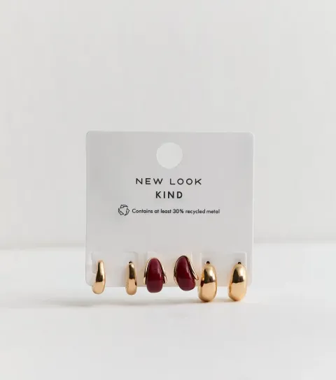 New Look Pack of 3 Gold Tone Chunky Hoop Earrings