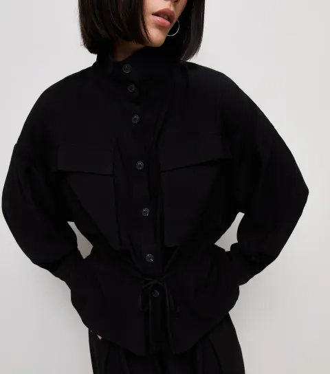Women's Black Long Sleeve Funnel Neck Shacket
