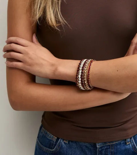 New Look Pack of 5 Brown Stretchy Diamante Bracelets