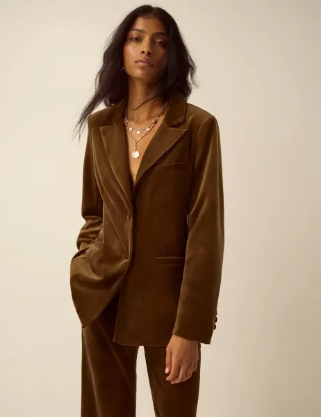 Velvet Blazer Jacket Khaki
