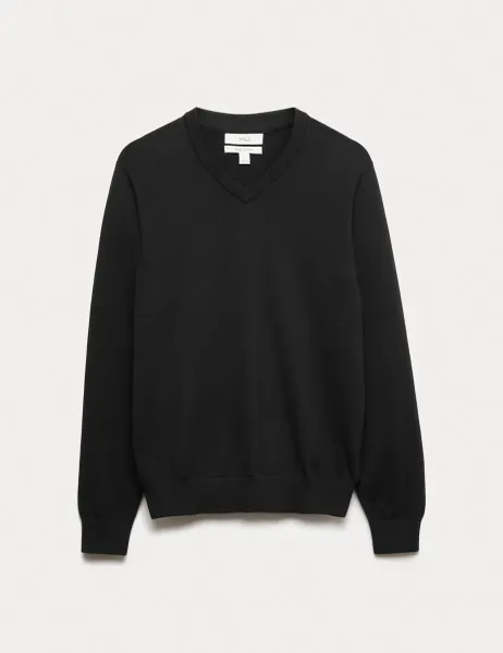 Marks & Spencer Pure Cotton V-Neck Jumper Black