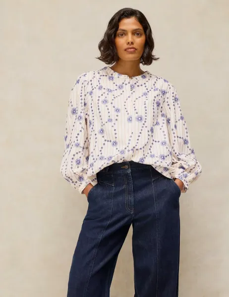 White Stuff Pure Cotton Printed Shirt White Mix