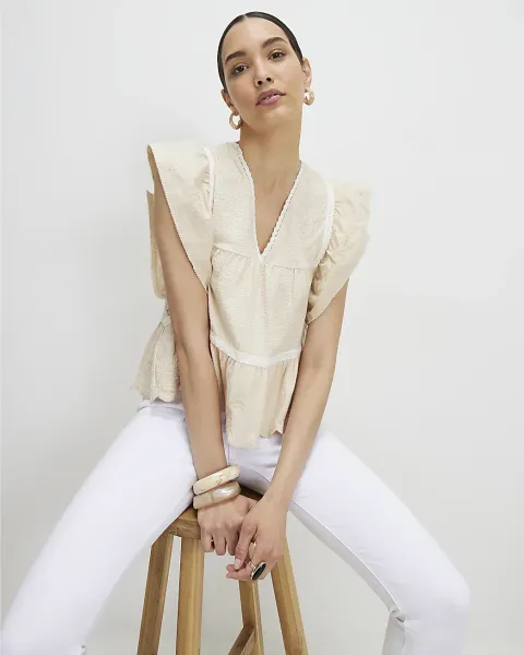 River Island Embroidered V Neck Blouse