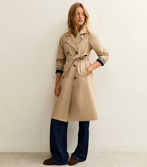 Women's Stone Double Breasted Trench Coat