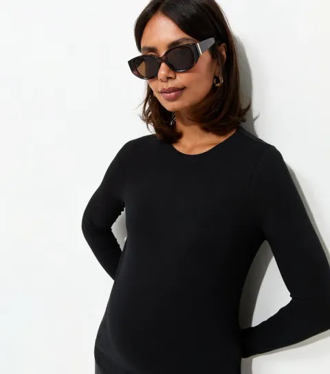 New Look Women's Maternity Black Cotton Rich Long Sleeve Top