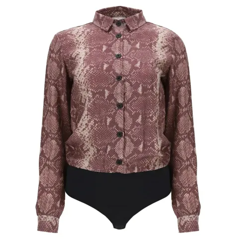 Freddy Bodysuit with Collared Shirt - Red Snake Print