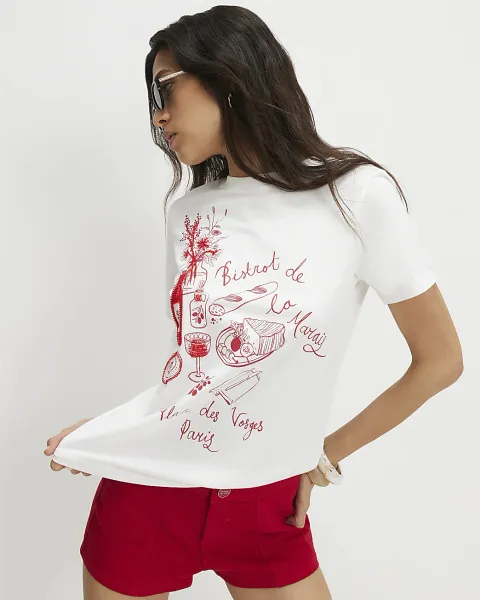 River Island Cotton Beaded Paris Bistro T-Shirt