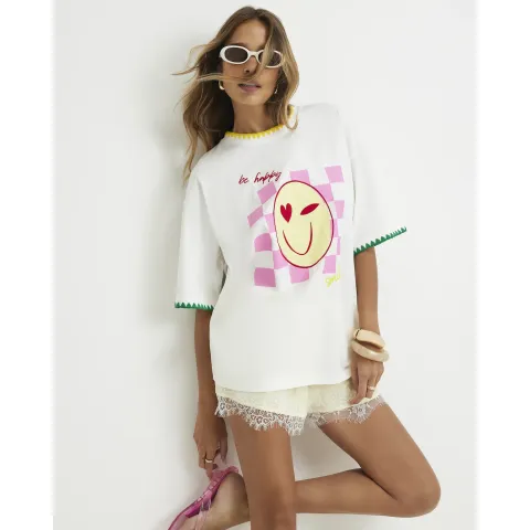 River Island Cotton Smile Whipstitch T-Shirt