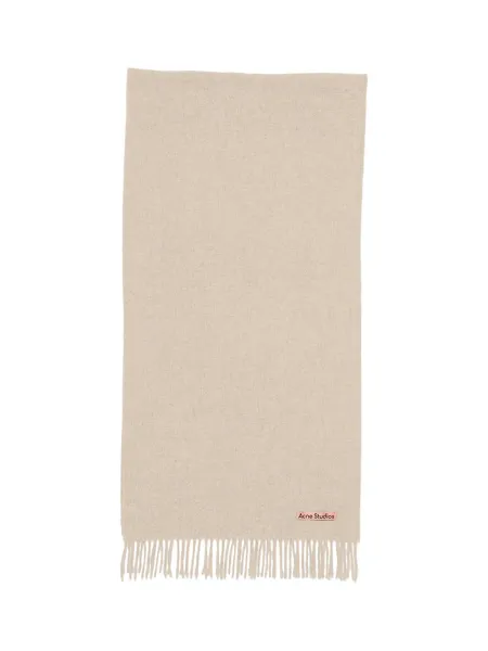 Unisex Fringe Wool Narrow Scarf Oatmeal