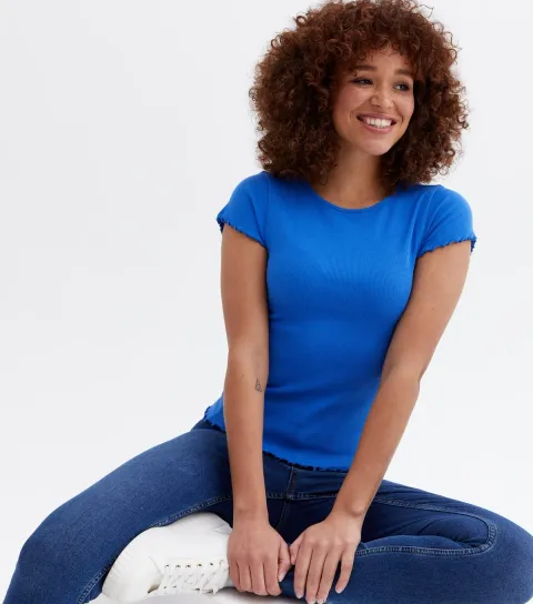 Women's Bright Blue Frill Short Sleeve T-Shirt