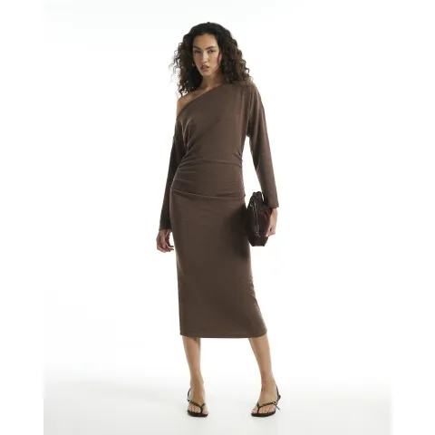 River Island Off Shoulder Long Sleeve Midi Dress