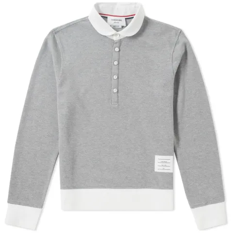Long Sleeve Contrast Collar Pique Polo