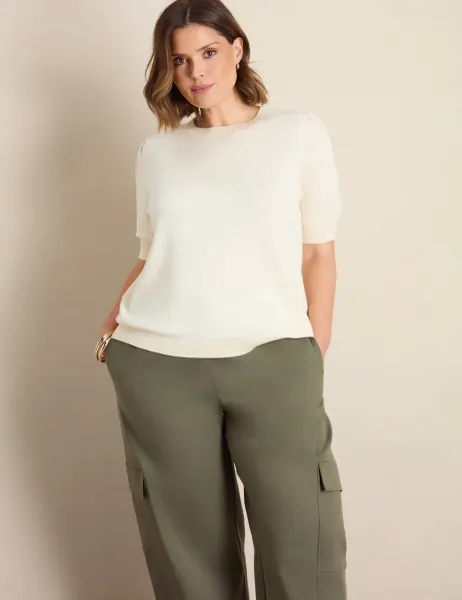 Live Unlimited London Cotton Blend Barrel Leg Trousers Khaki