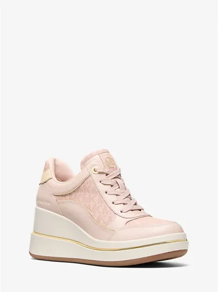 Emmy Signature Logo and Leather Wedge Trainer
