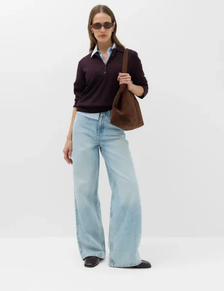 Marks & Spencer Pure Merino Wool Collared Jumper Dark Aubergine