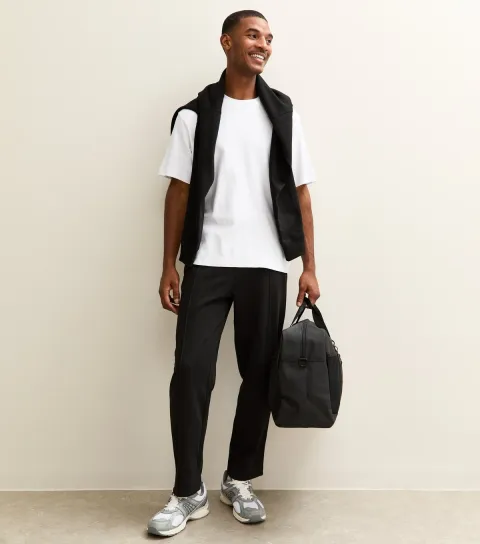 Men's Black Regular Pintuck Jersey Straight Leg Joggers