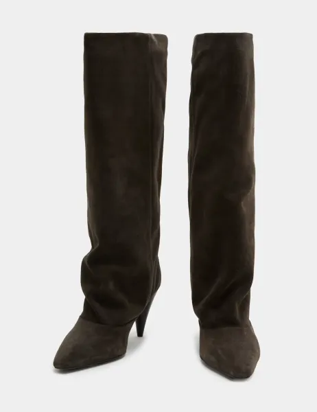 Marks & Spencer Suede Ruched Stiletto Heel Knee High Boots Brown