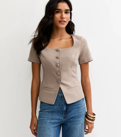 Women's Mink Square Neck Short Sleeve Blazer