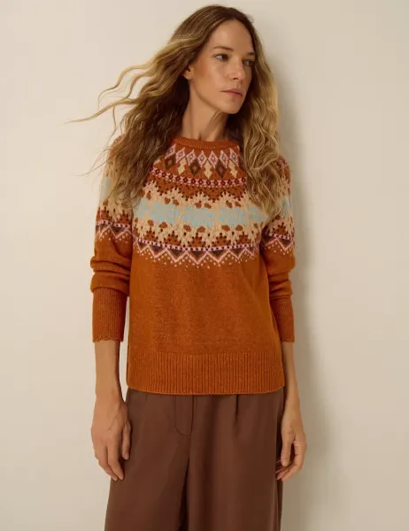 Monsoon Fair Isle Crew Neck Jumper Beige