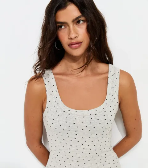 Women's Grey With Cotton Spot Print Wide Strap Scoop Neck Vest Top